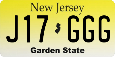 NJ license plate J17GGG