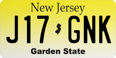 NJ license plate J17GNK