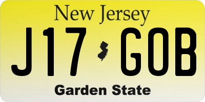 NJ license plate J17GOB