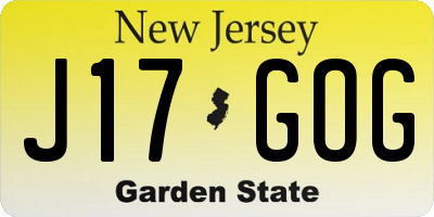 NJ license plate J17GOG
