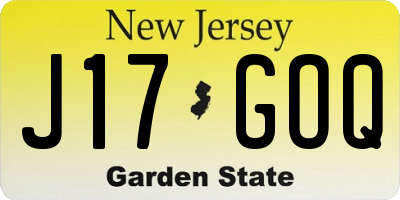 NJ license plate J17GOQ