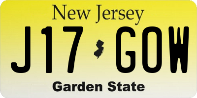 NJ license plate J17GOW