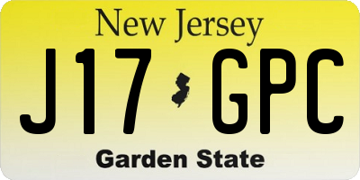 NJ license plate J17GPC