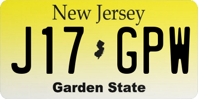 NJ license plate J17GPW