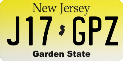 NJ license plate J17GPZ
