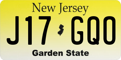 NJ license plate J17GQO