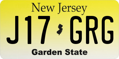 NJ license plate J17GRG