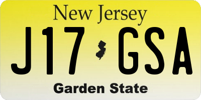 NJ license plate J17GSA