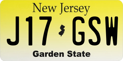 NJ license plate J17GSW