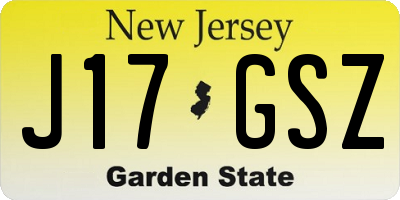 NJ license plate J17GSZ