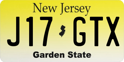 NJ license plate J17GTX