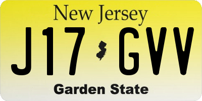 NJ license plate J17GVV