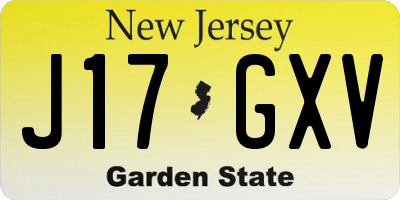 NJ license plate J17GXV