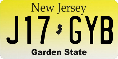 NJ license plate J17GYB