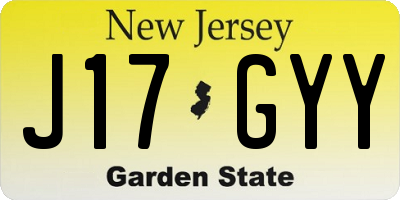 NJ license plate J17GYY