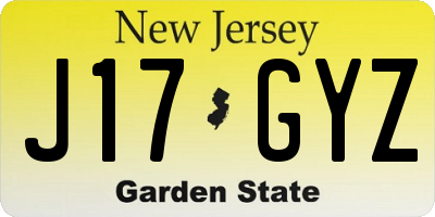 NJ license plate J17GYZ