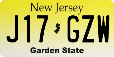 NJ license plate J17GZW