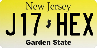 NJ license plate J17HEX
