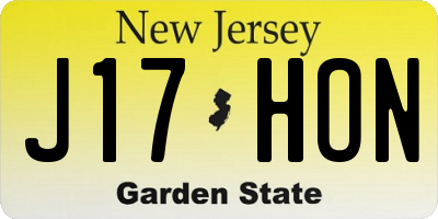 NJ license plate J17HON