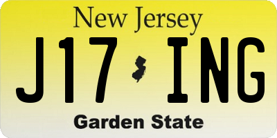 NJ license plate J17ING