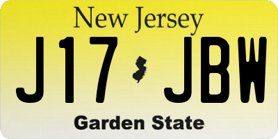 NJ license plate J17JBW