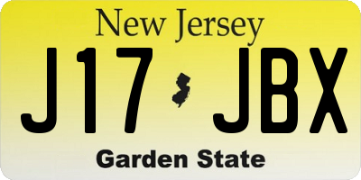 NJ license plate J17JBX