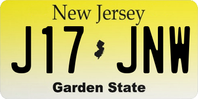NJ license plate J17JNW