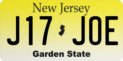 NJ license plate J17JOE