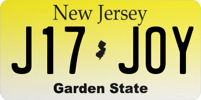 NJ license plate J17JOY