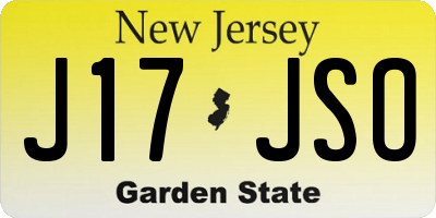NJ license plate J17JSO