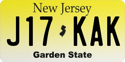 NJ license plate J17KAK