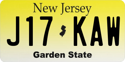 NJ license plate J17KAW