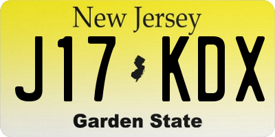 NJ license plate J17KDX