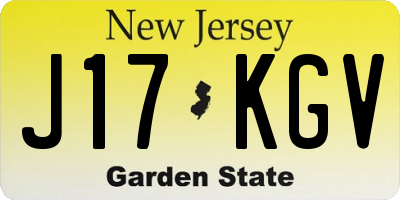 NJ license plate J17KGV