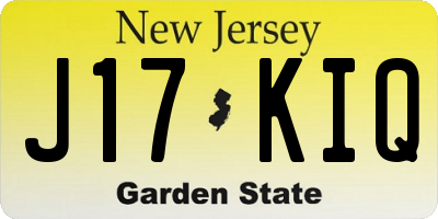 NJ license plate J17KIQ