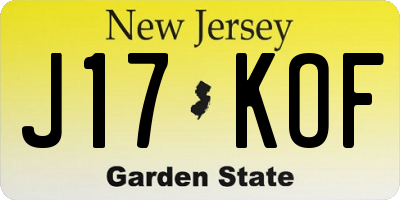 NJ license plate J17KOF
