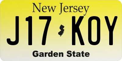 NJ license plate J17KOY