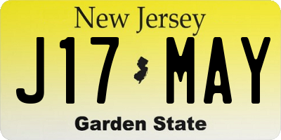 NJ license plate J17MAY