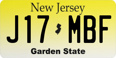 NJ license plate J17MBF