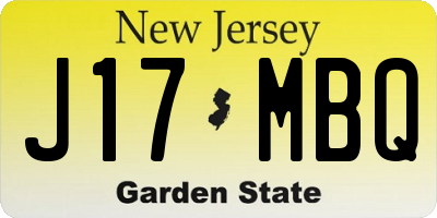 NJ license plate J17MBQ