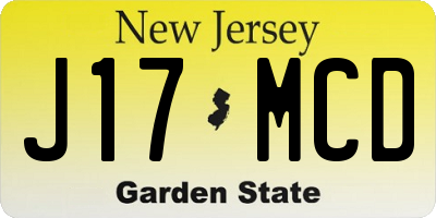 NJ license plate J17MCD