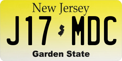 NJ license plate J17MDC