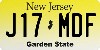 NJ license plate J17MDF