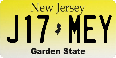 NJ license plate J17MEY