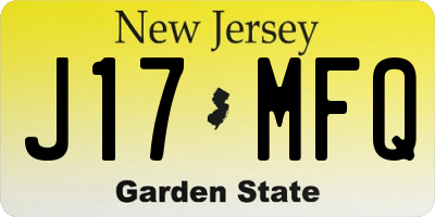 NJ license plate J17MFQ