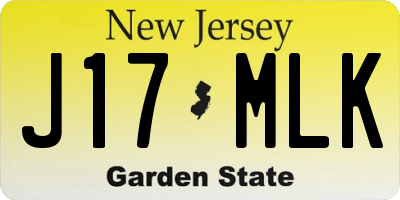 NJ license plate J17MLK