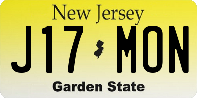 NJ license plate J17MON