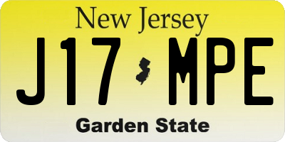 NJ license plate J17MPE