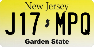 NJ license plate J17MPQ