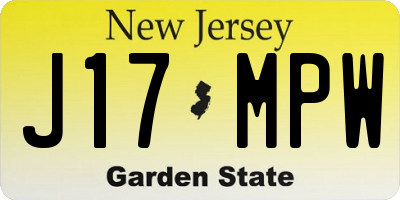 NJ license plate J17MPW